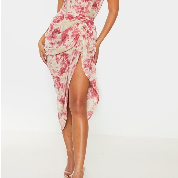 PrettyLittleThing Dresses & Skirts - Fuschia Tie Dye Ruched Side Midi Skirt